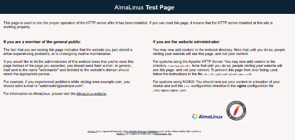 Apache Almalinux Default Web Page